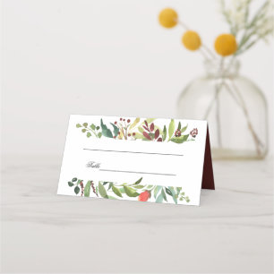Watercolor Garden Border and Burgundy Place Card