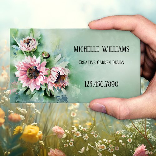 Watercolor Garden Design Landscaping Business Card