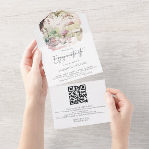 Watercolor Garden Engagement QR Code RSVP All In One Invitation