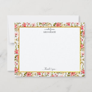 Watercolor Garden Floral and Gold Style Thank You Note Card