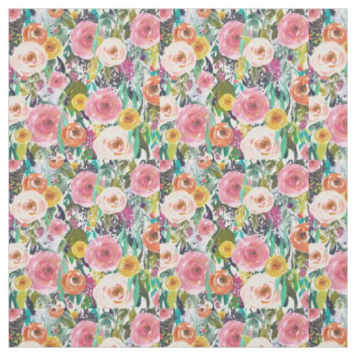 Watercolor Garden Floral Fabric | Zazzle