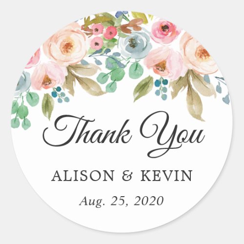 Watercolor Garden Floral Wedding Favor Thank You Classic Round Sticker
