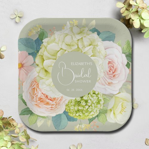 Watercolor Garden Florals Bridal Shower Paper Plates