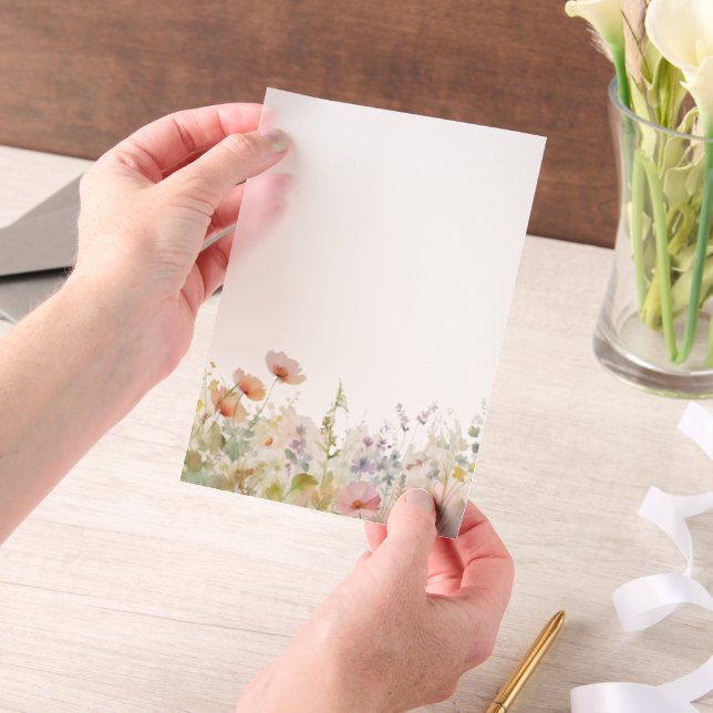 Watercolor Garden Flower Border Vellum Invitations (Handheld)