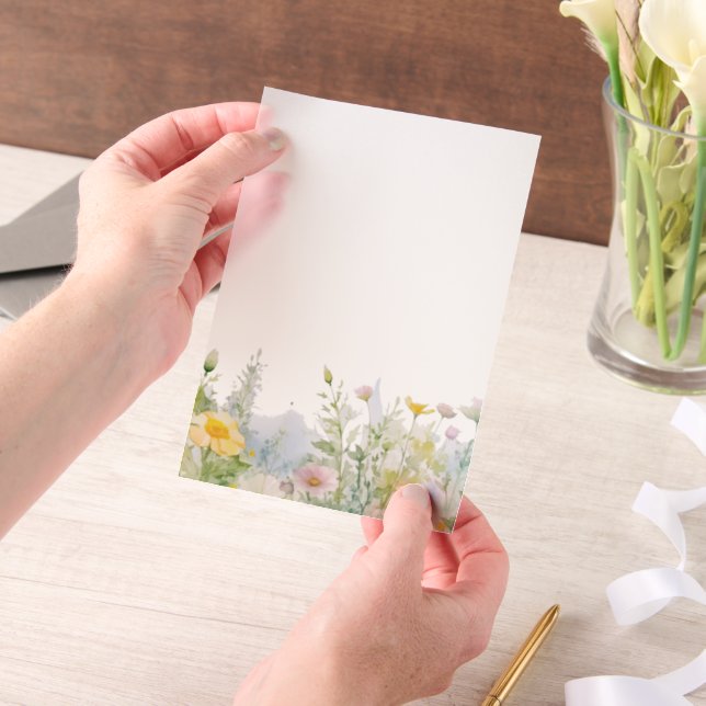 Watercolor Garden Flower Border Vellum Invitations (Handheld)