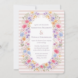 Watercolor Garden Flower Frame Striped Invitation