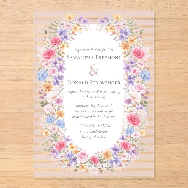Watercolor Garden Flower Frame Wedding Invitation (Front)