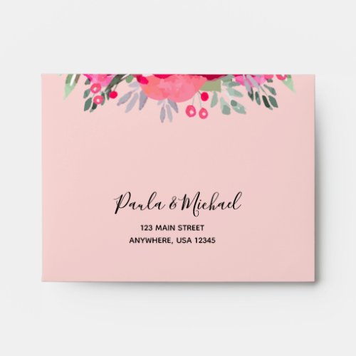 Watercolor Garden Flower Printed Address Pink RSVP Envelope
