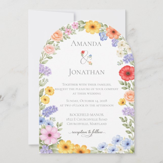 Watercolor Garden Flower Wedding Invitation (Front)