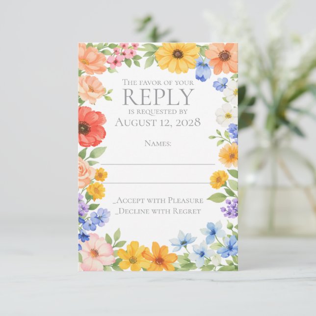 Watercolor Garden Flower Wedding Invitation (Standing Front)