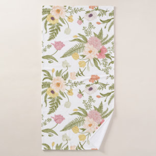 Watercolor Garden Flowers Beautiful Nature Bath Towel