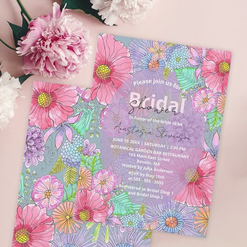 Watercolor Garden Flowers Botanical Bridal Shower Invitation