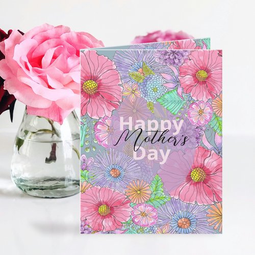 Watercolor Garden Flowers Botanical Mothers Day Card