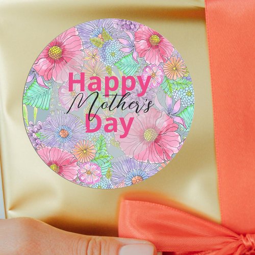 Watercolor Garden Flowers Botanical Mothers Day Classic Round Sticker