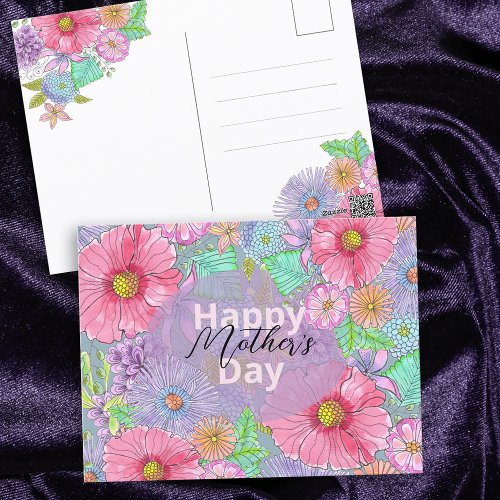 Watercolor Garden Flowers Botanical Mothers Day Postcard