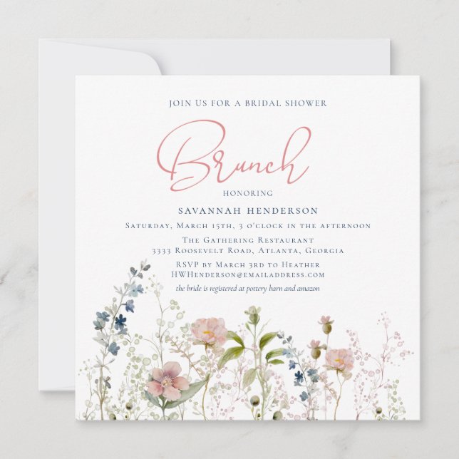 Watercolor Garden Flowers Bridal Shower Brunch Invitation (Front)