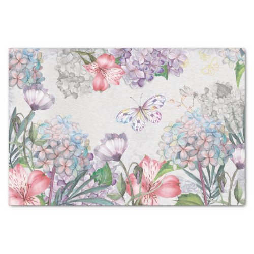 Watercolor Garden Flowers Butterfly Dragonfly Tissue Paper