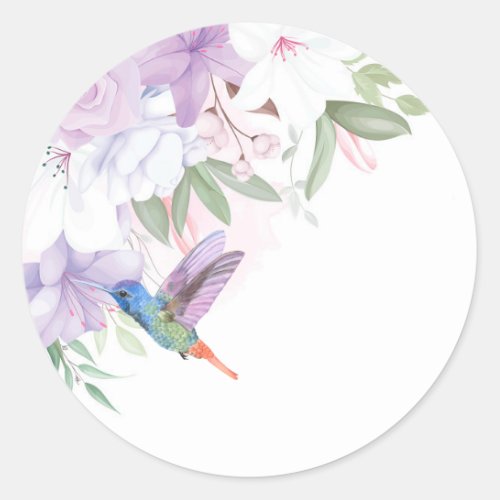 Watercolor Garden Flowers Hummingbird Bird Classic Round Sticker