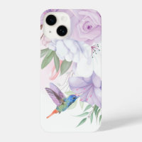 Watercolor Garden Flowers Hummingbird Bird