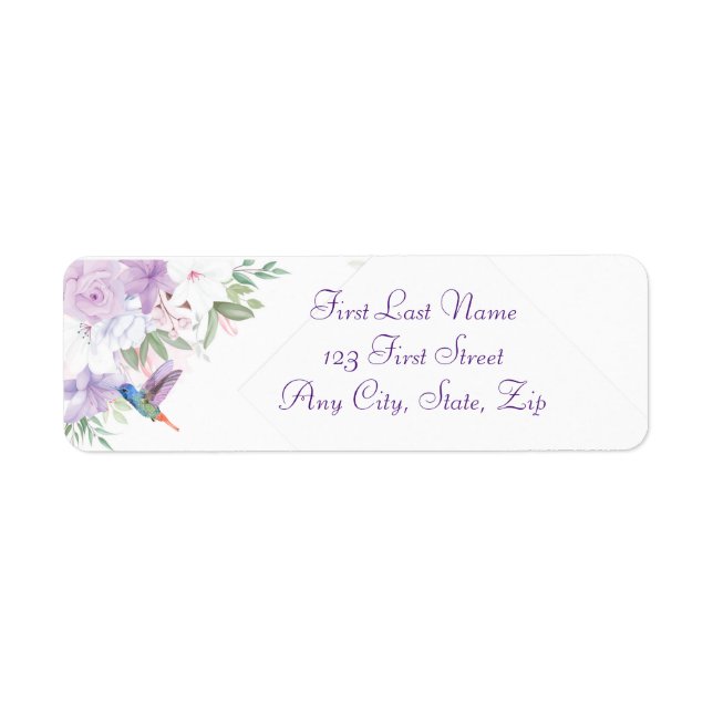 Watercolor Garden Flowers Hummingbird Bird  Label (Front)