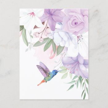 Watercolor Garden Flowers Hummingbird Bird  Postcard by christianitee at Zazzle