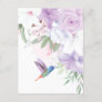 Watercolor Garden Flowers Hummingbird Bird  Postcard