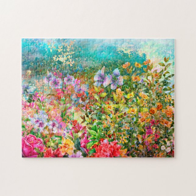 Watercolor Garden Flowers Jigsaw Puzzle (Horizontal)