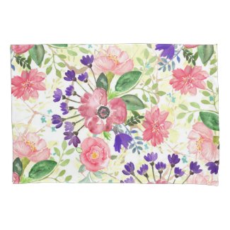 Watercolor garden flowers pillow case