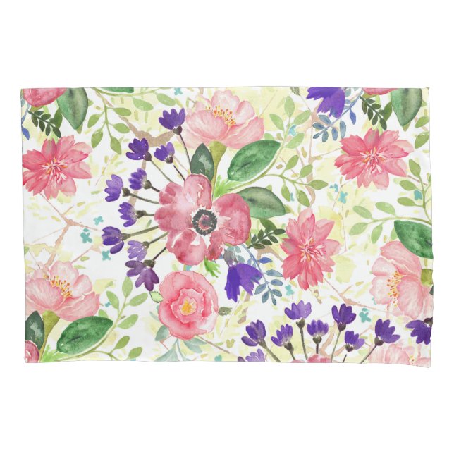 Watercolor garden flowers pillow case (Front)