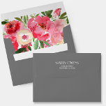 Watercolor Garden Flowers Return Address Envelope<br><div class="desc">Elegant watercolor flowers in shades of pink and cream are printed on the inside of these charcoal gray envelopes,  a perfect accent to our matching party invitations and they feature your return address printed FREE on the back. MATCHING items in our store.</div>