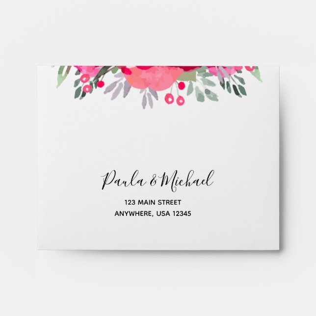 Watercolor Garden Flowers RSVP Printed Address Envelope (Front)