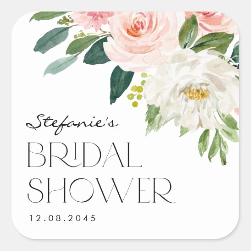 Watercolor Garden Flowers Spring Bridal Shower Square Sticker