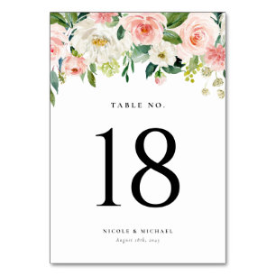 Watercolor Garden Flowers Spring Wedding Table Number