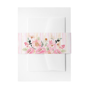 Watercolor Garden Flowers Stripes Invitation Belly Band