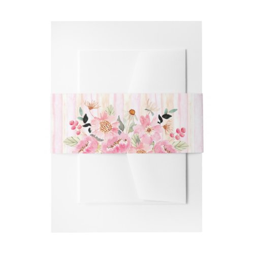 Watercolor Garden Flowers Stripes Invitation Belly Band