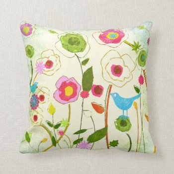 Watercolor Garden Flowers Throw Pillow by kitandkaboodle at Zazzle