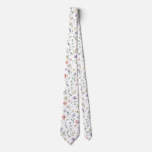 watercolor Garden Flowers Wildflower Spring Meadow Neck Tie