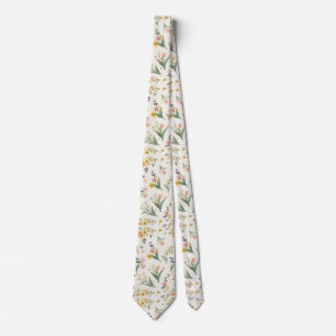 watercolor Garden Flowers Wildflower Spring Meadow Neck Tie