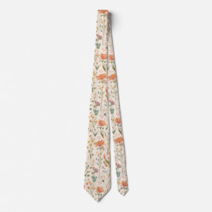 watercolor Garden Flowers Wildflower Spring Meadow Neck Tie