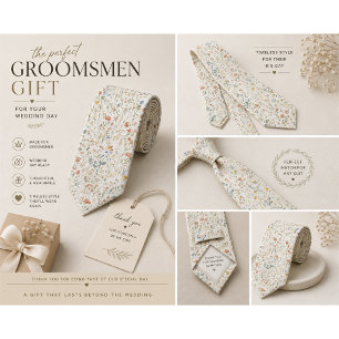 watercolor Garden Flowers Wildflower Spring Meadow Neck Tie