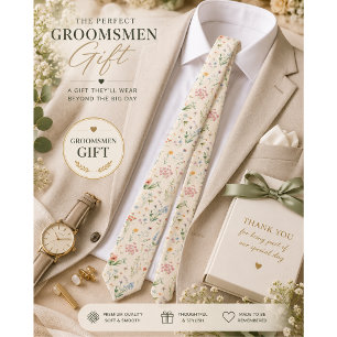 watercolor Garden Flowers Wildflower Spring Meadow Neck Tie