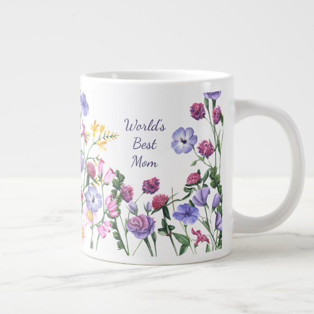 Watercolor Garden Flowers World's Best Mom  Mug (Right)