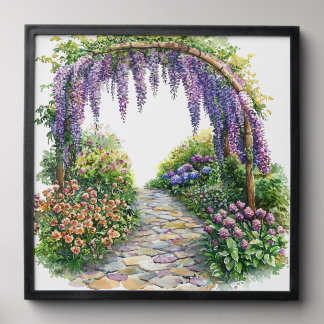 Watercolor Garden Gate Flowery Painting Peel And Stick Photo Tile