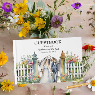 Watercolor Garden Gate Wildflowers Garden Wedding Guest Book