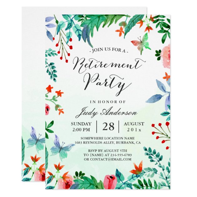 Watercolor Garden Greenery Floral Retirement Party Invitation
