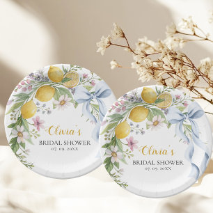 Watercolor Garden Lemon Citrus Bridal Shower  Paper Plates
