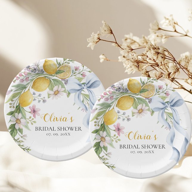 Watercolor Garden Lemon Citrus Bridal Shower  Paper Plates (Creator Uploaded)