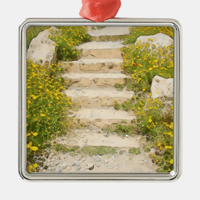 Watercolor garden metal ornament (Front)