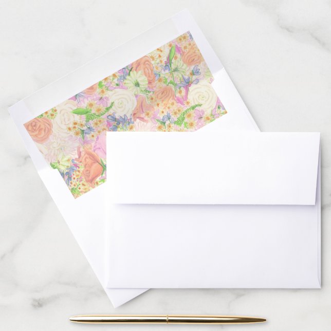 Watercolor Garden Party Floral Wedding Crest Envelope Liner (Desk)