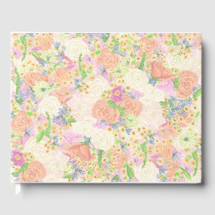 Watercolor Garden Party Floral Wedding Crest Guest Book